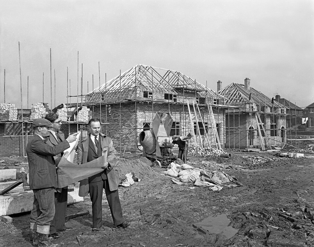 Residential house construction, South Yorkshire, early 1960s