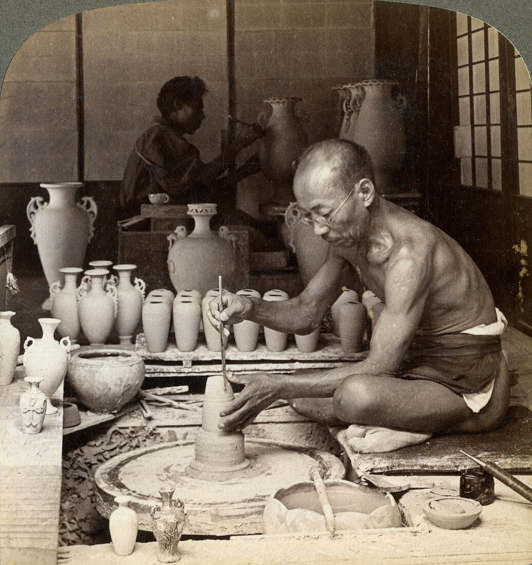 A potter and his wheel, Kinkosan works, Kyoto, Japan, 1904