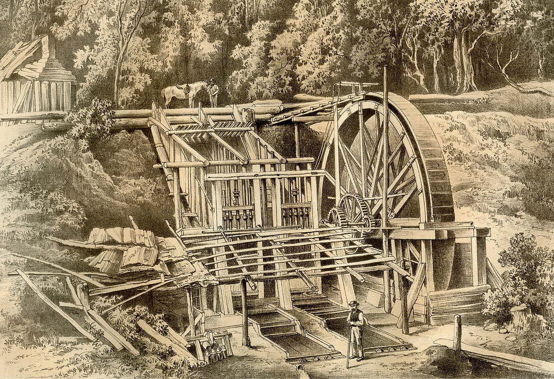 Quartz crushing mill, Australia, 1879
