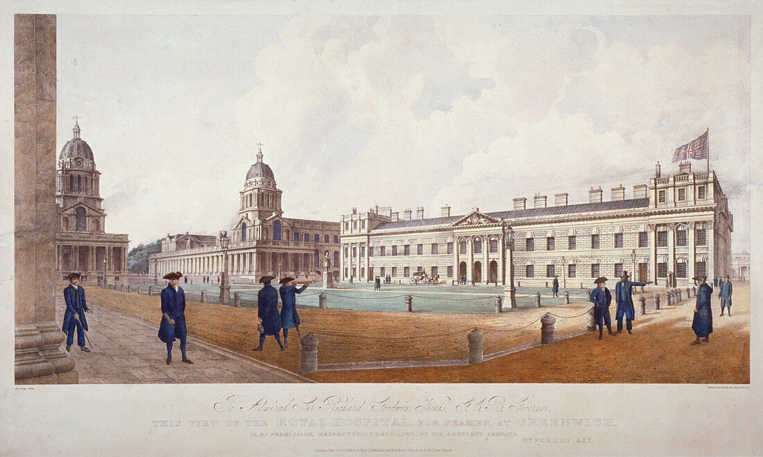 Greenwich Hospital with residents, London, 1830