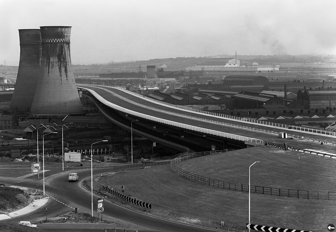 Tinsley Viaduct on the M1 after completion, 1968