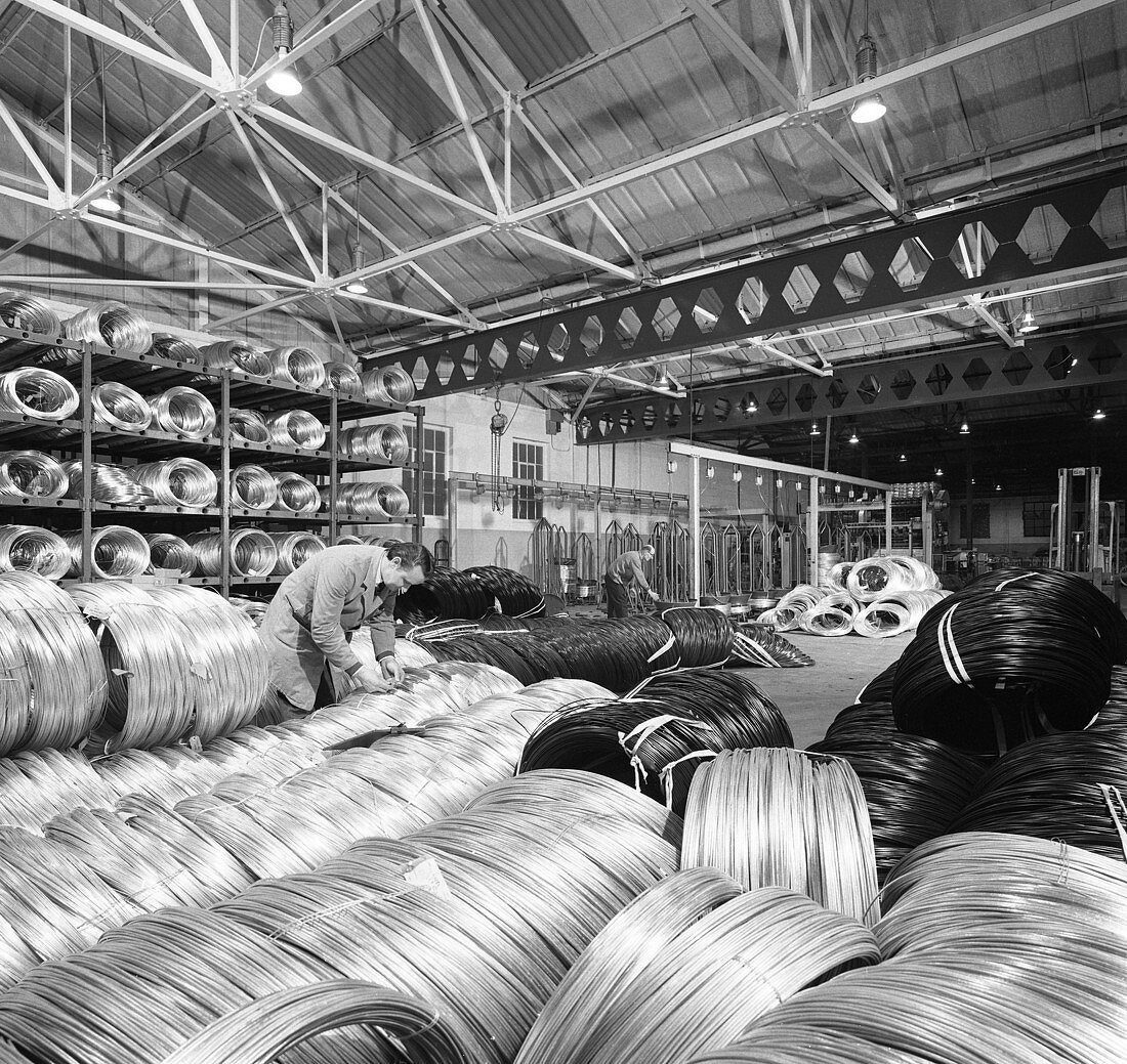 Coils of steel wire, Tinsley Wire Co, 1972