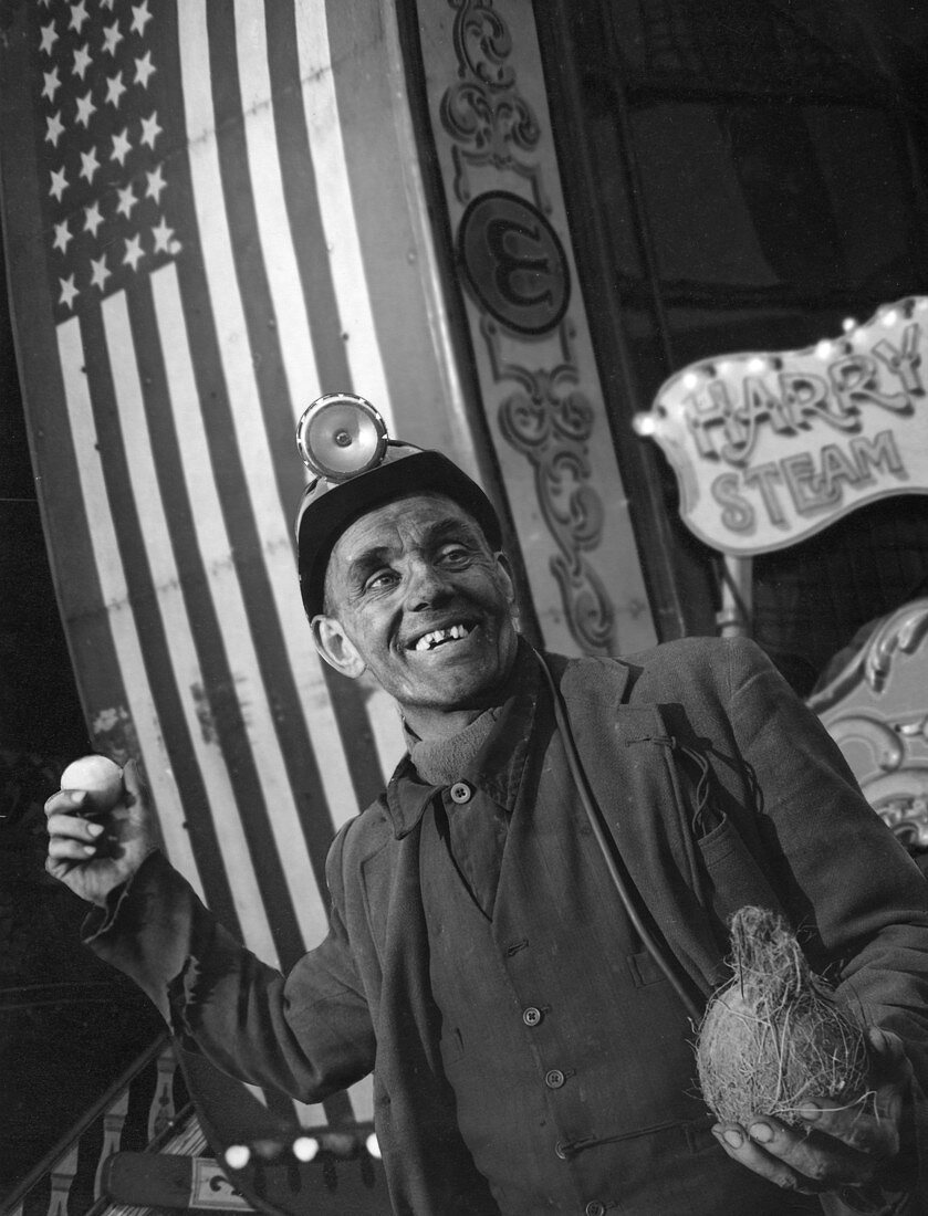 Miner at a fairground, Conisbrough, South Yorkshire, 1955