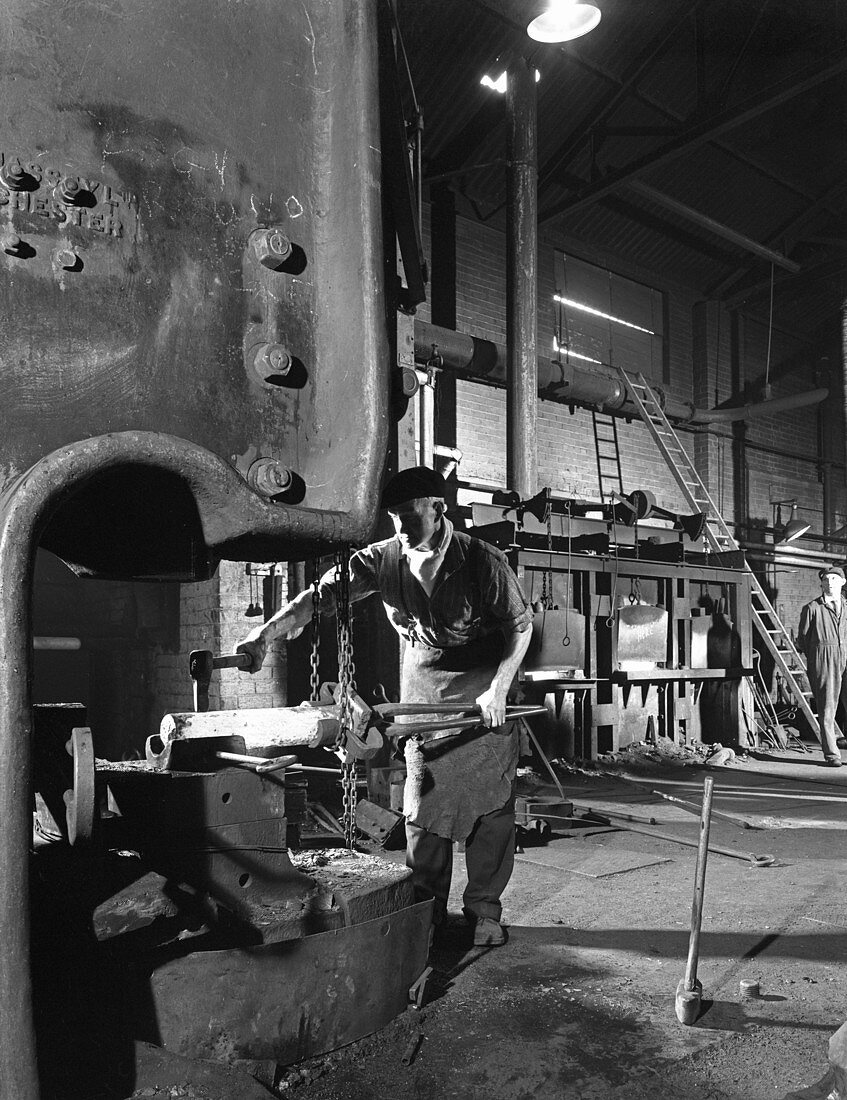 Forging pins at Edgar Allen's steel foundry, 1963