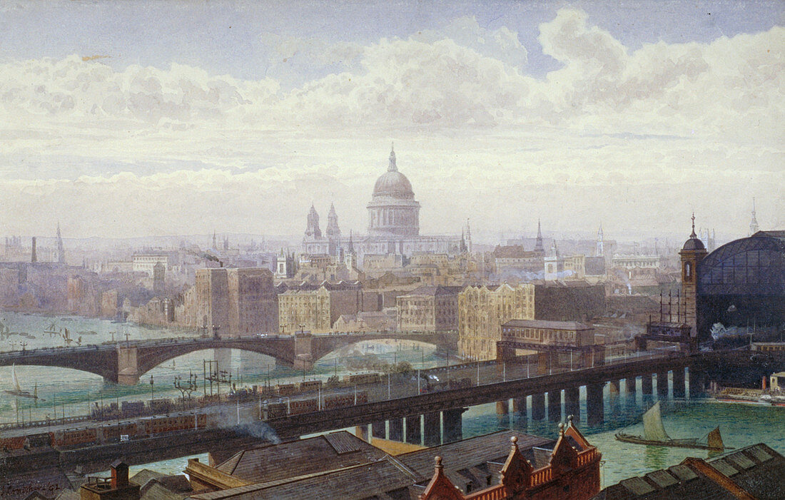 Cannon Street Bridge and Southwark Bridge, London, 1892