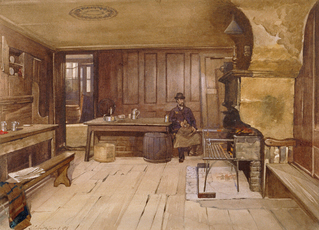 Tap room in the Sieve public house, London, 1885
