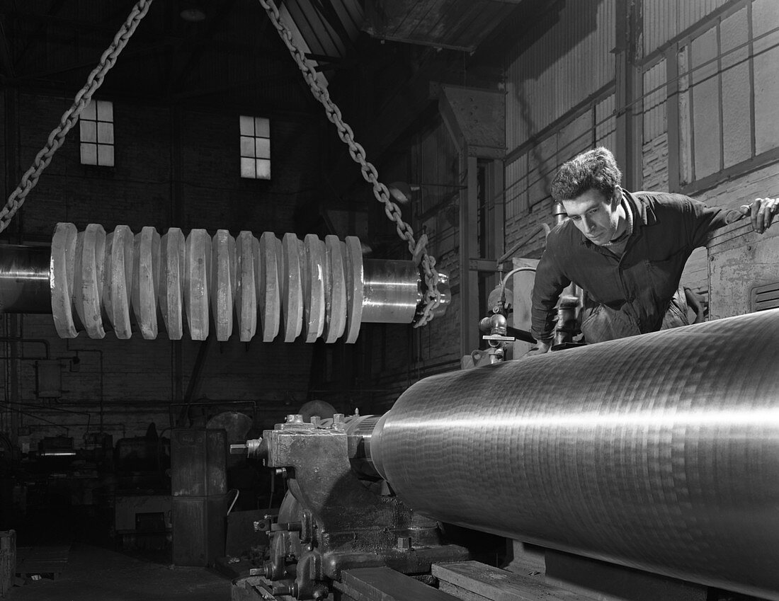 Machining industrial rollers, 1963