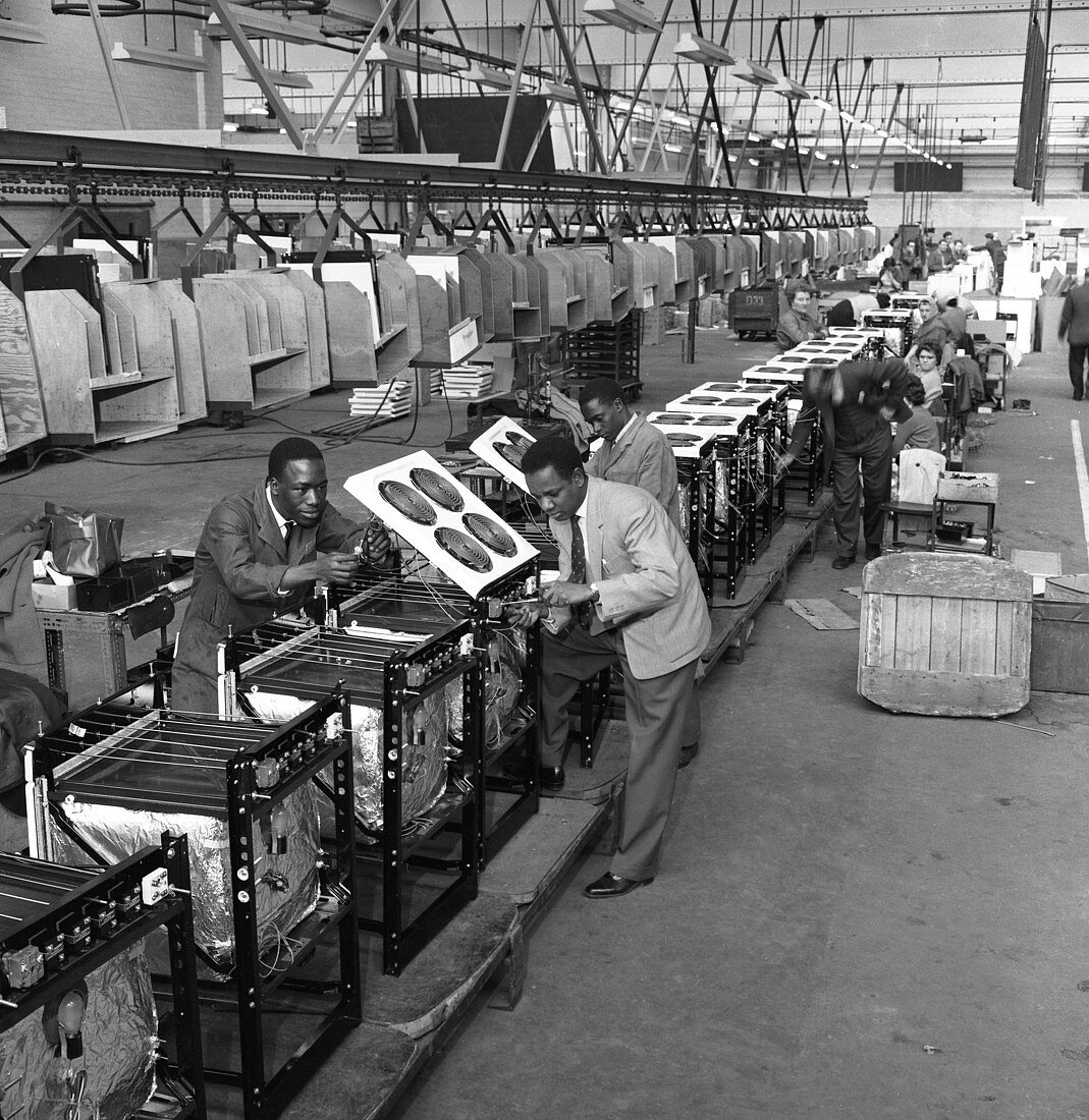Immigrant workers on cooker production line, 1962