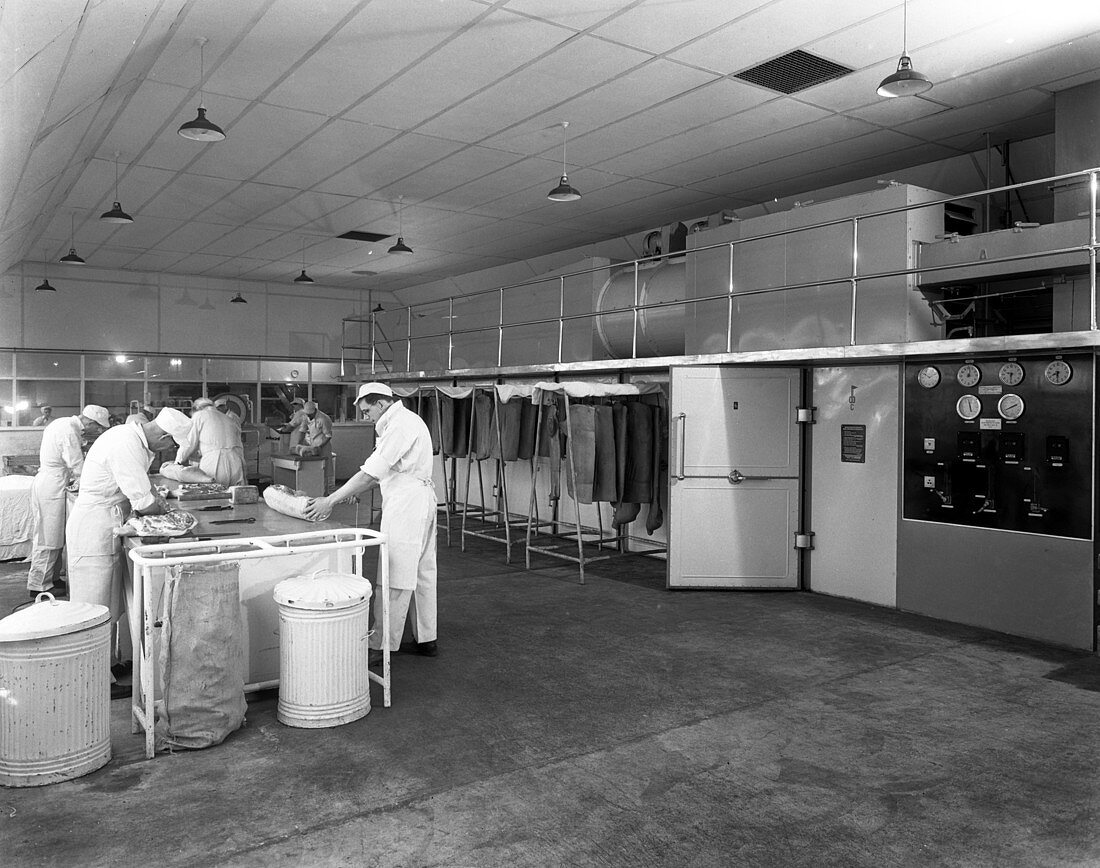 Meat dressing at the Danish Bacon Co, South Yorkshire, 1957