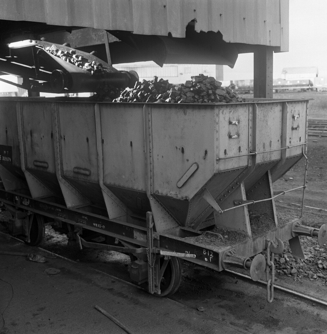 Rail truck being loaded with coal, 1963