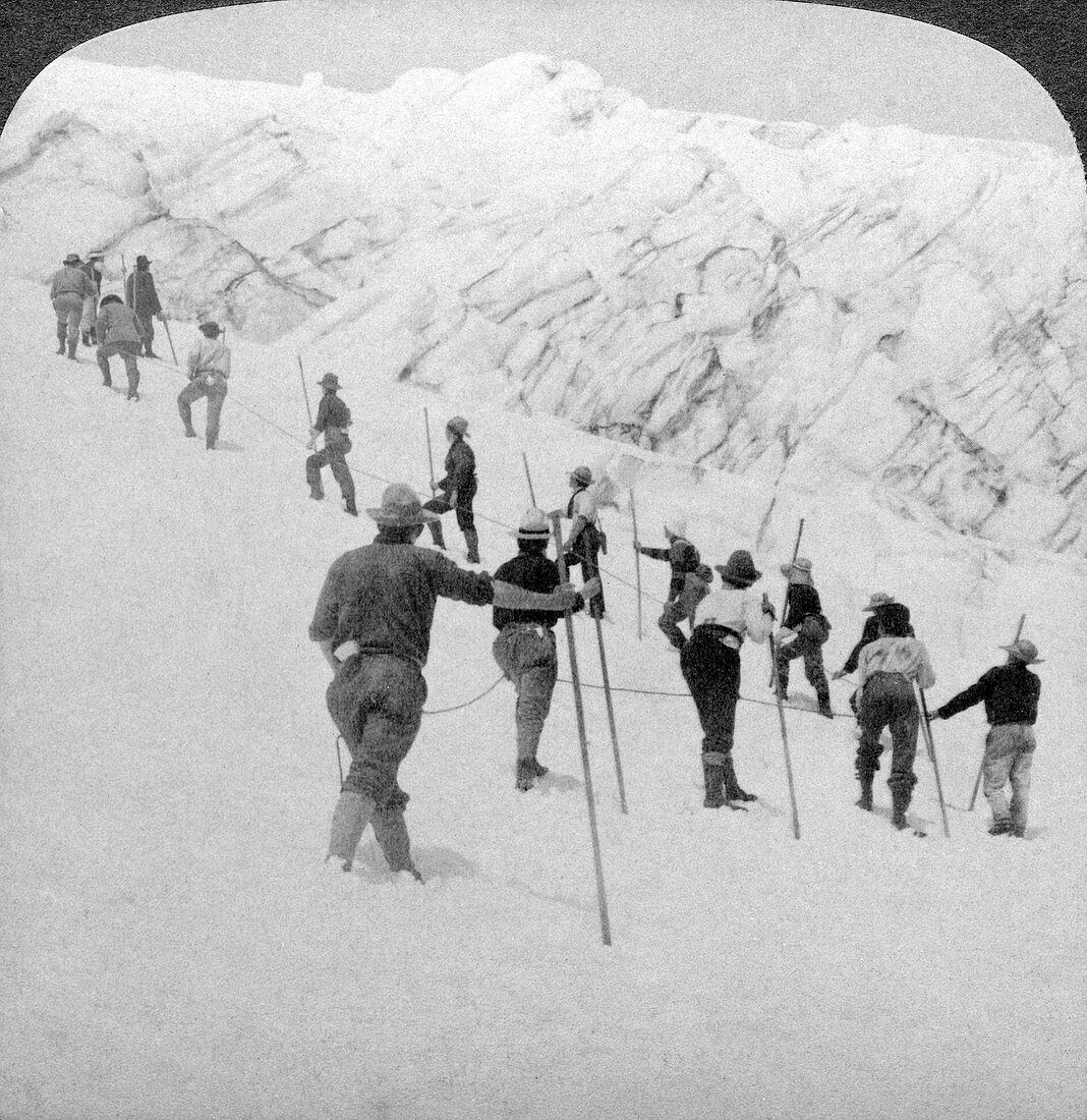 Ascending a steep snowfield, Stevens Glacier, USA