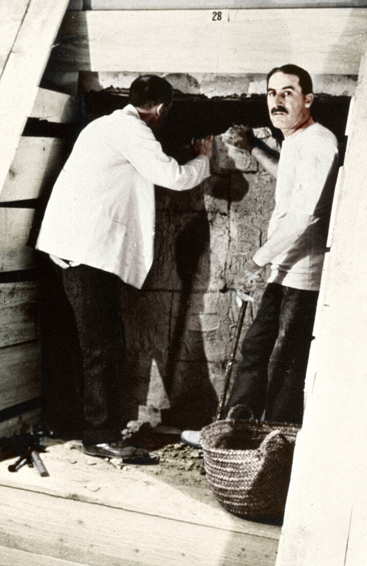 Howard Carter excavating a tomb, Egypt, 1922