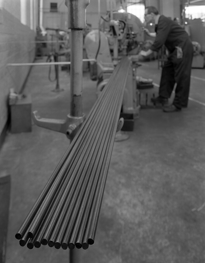 Cutting steel rods to length, 1964