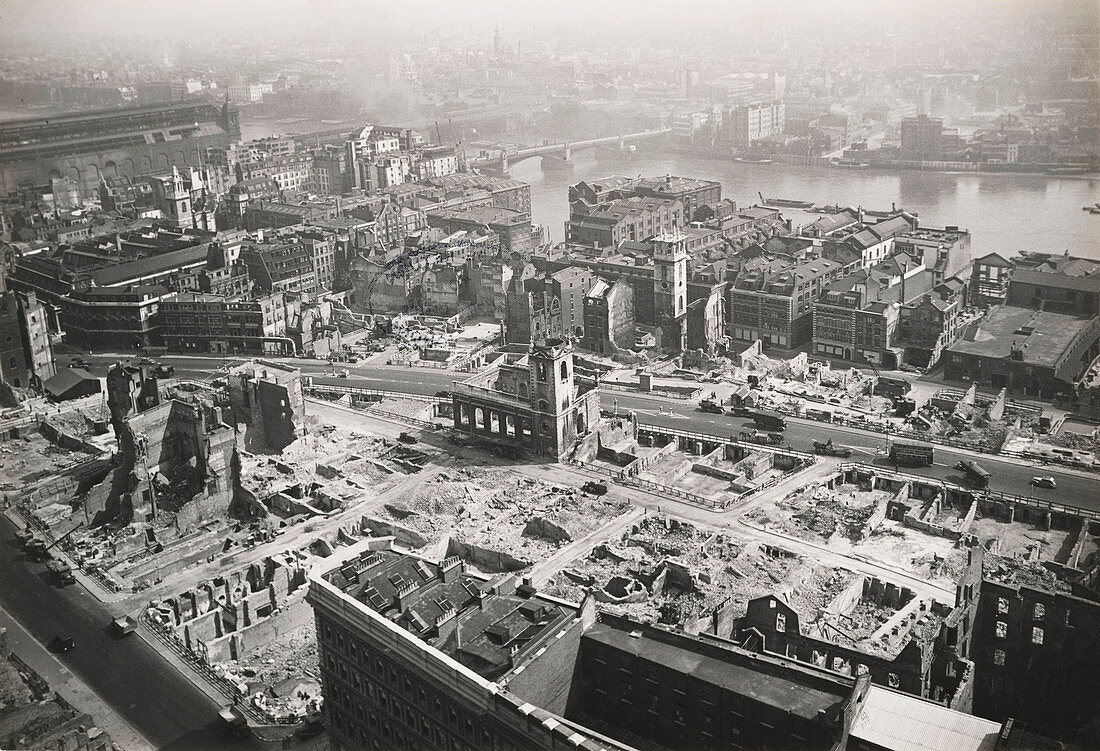 St Paul's Cathedral towards Southwark Bridge, London, 1942
