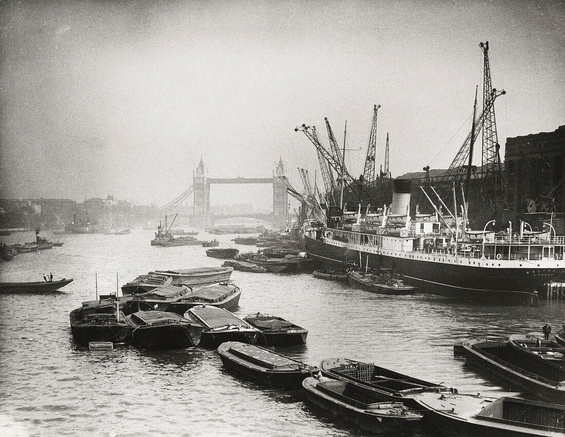 Thames looking towards Tower Bridge, London, c1920