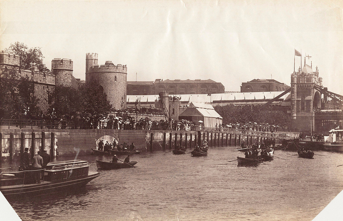 Part of Tower Bridge from the River Thames, London, 1894