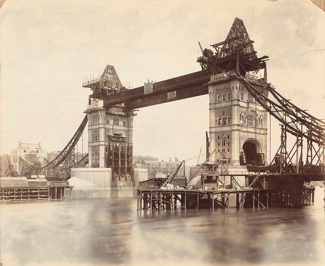 Tower Bridge under construction, London, c1893