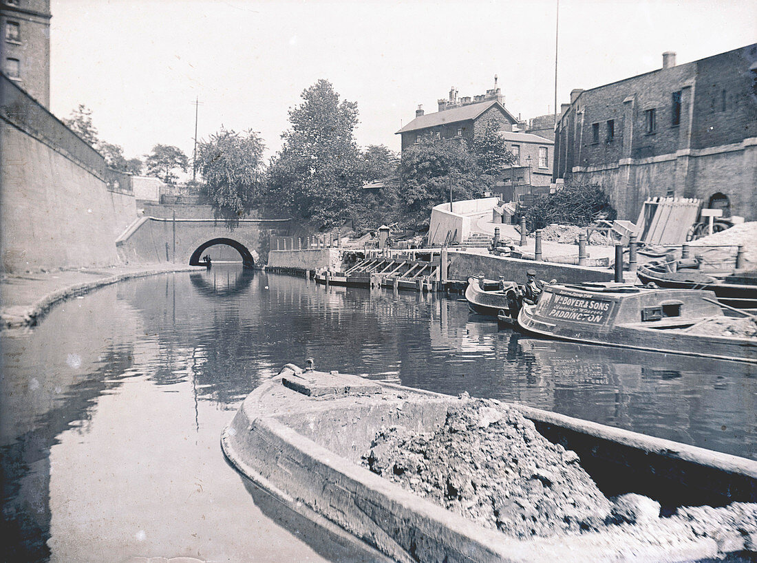Unloading on the Grand Union Canal, London, c1905