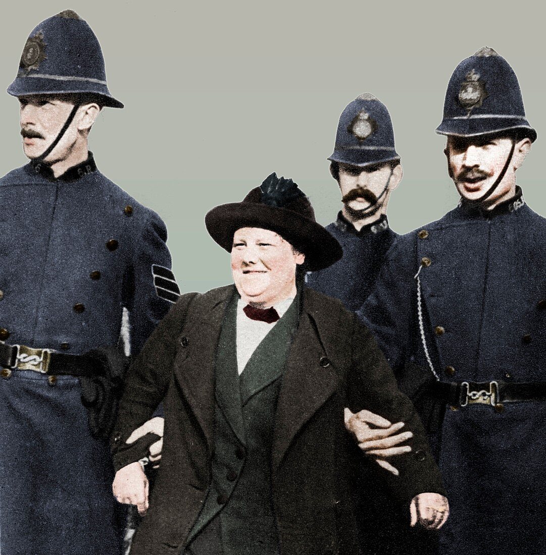 Mrs Flora Drummond, arrested in Hyde Park, London, 1914