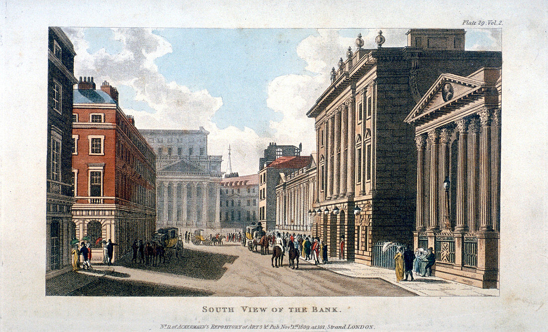 South view of the Bank of England, City of London, 1809