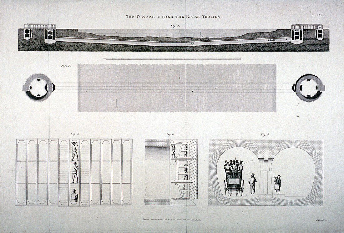 Plan, sections and elevations of the Thames Tunnel, London
