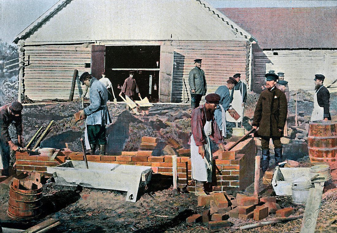 Builders outside Moscow, Russia, c1890