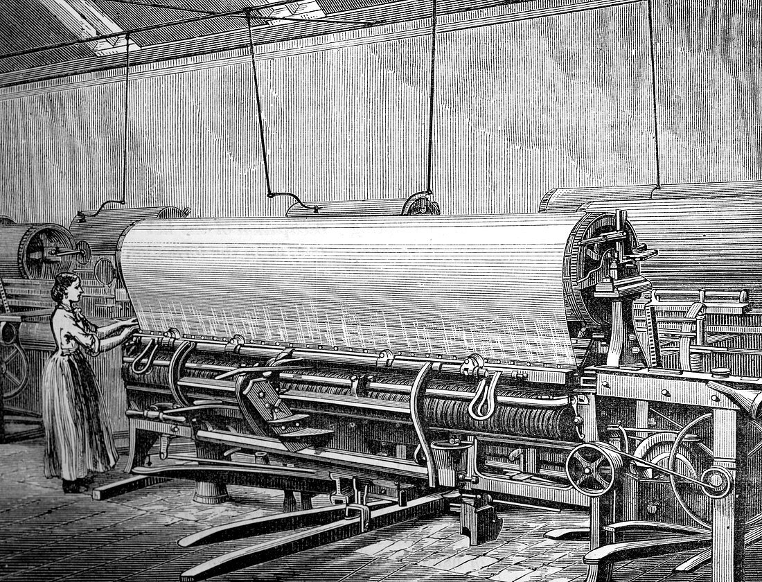 Net loom in the Stuart's factory, c1880