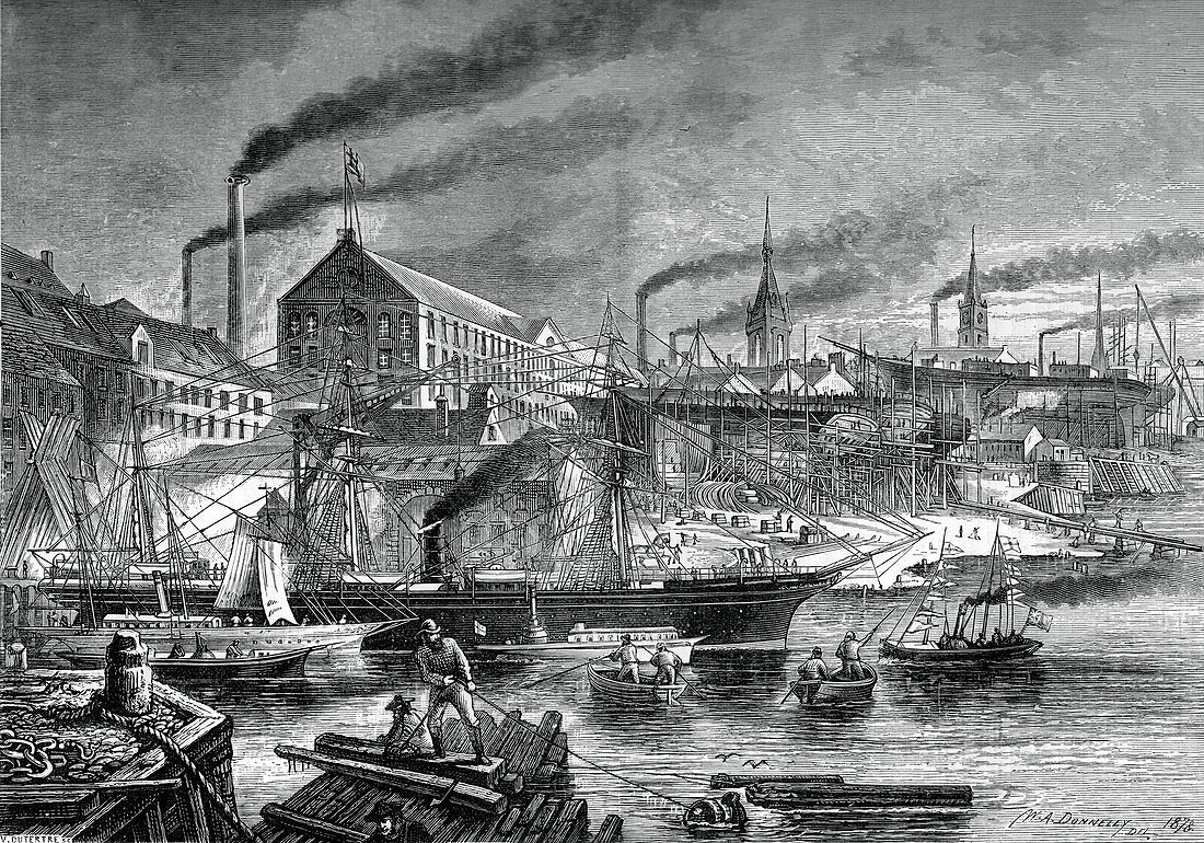 Shipyards and shipping on the Clyde, c1880