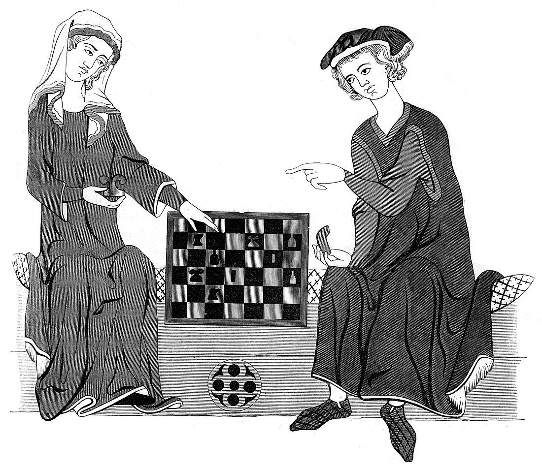 Playing chess, 13th century