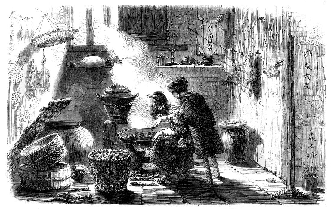 Woman preparing cakes for the Chinese New Year, 1861