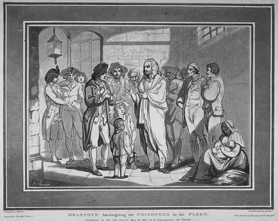 Melopoyn haranguing the prisoners in the Fleet', 1800