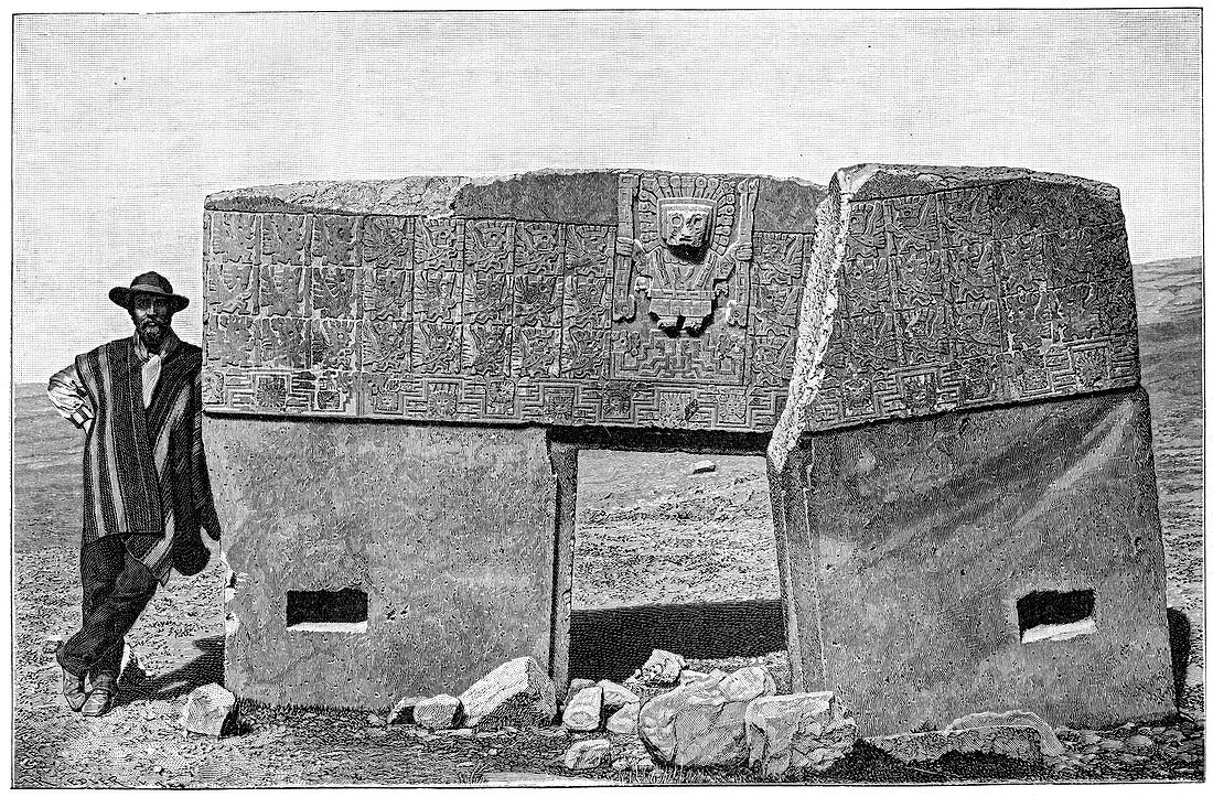 Monolithic gate of Akapana, Tiahuanaco, Bolivia, 1901