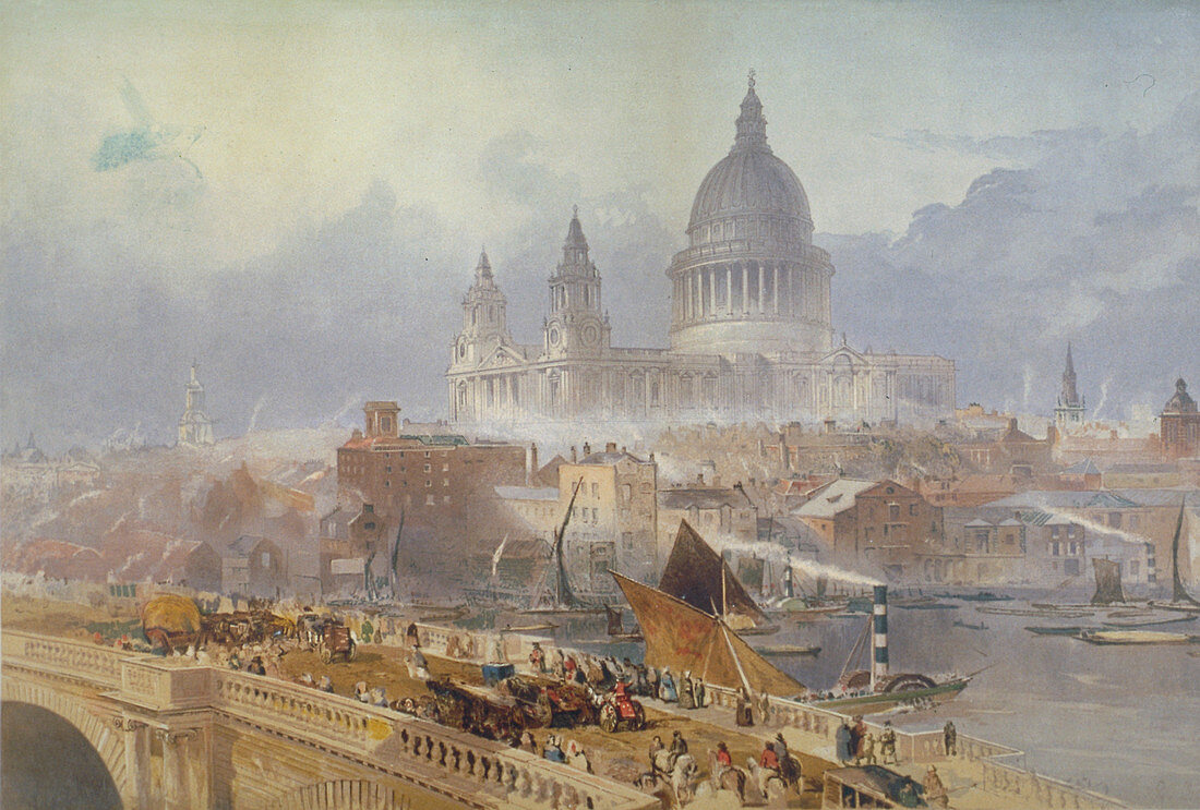 Blackfriars Bridge and St Paul's Cathedral, London, 1840