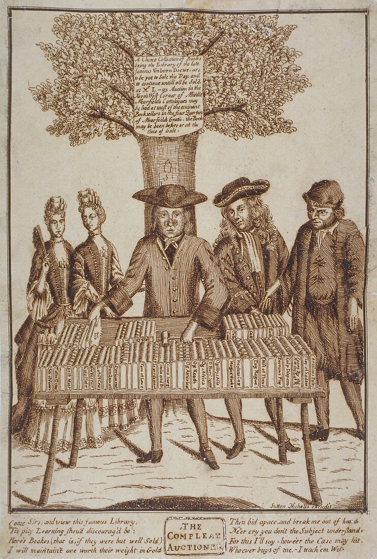 Book seller in Moorfields, City of London, 1750