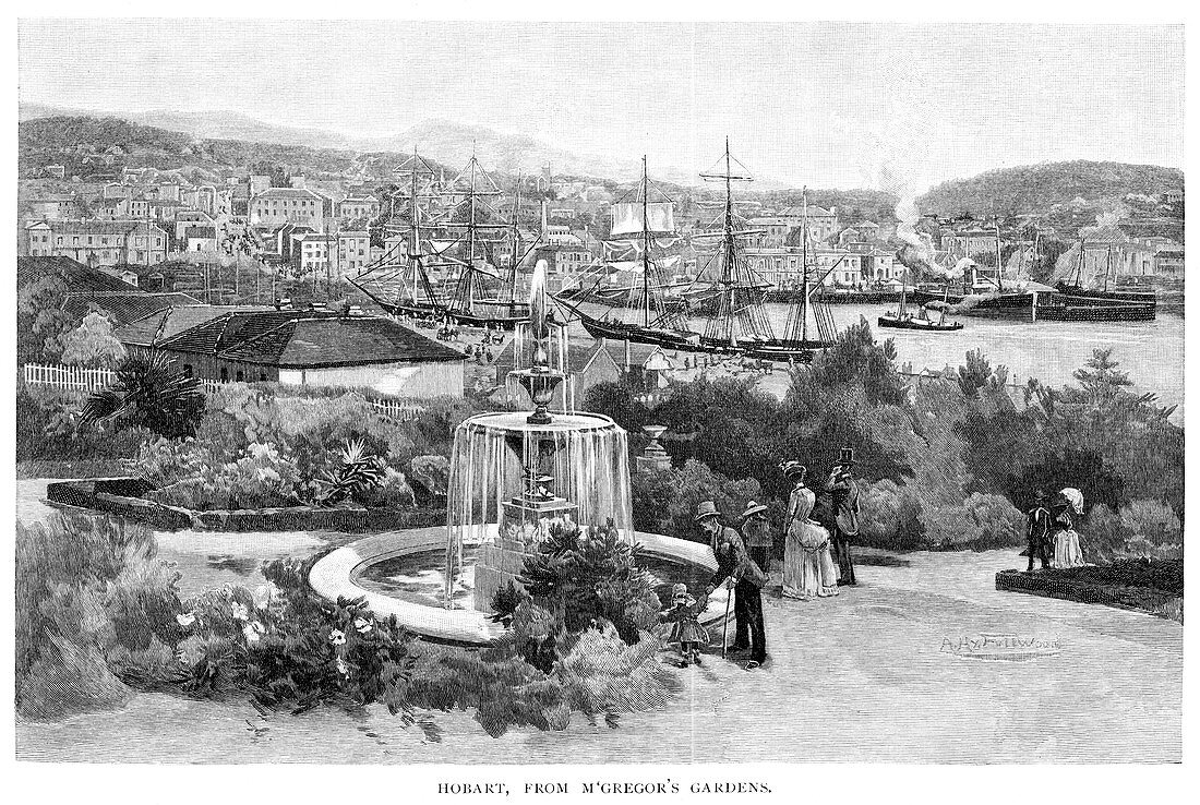 Hobart from McGregor's Gardens, Tasmania, Australia, 1886