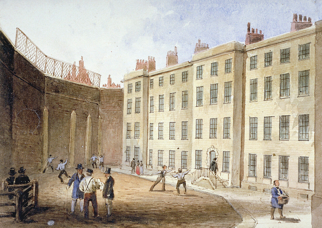 Fleet Prison from the tennis ground, City of London, 1845