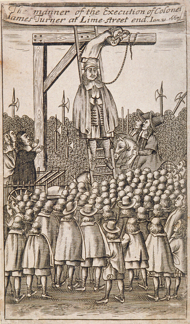 Execution of a criminal, Lime Street, City of London, 1664