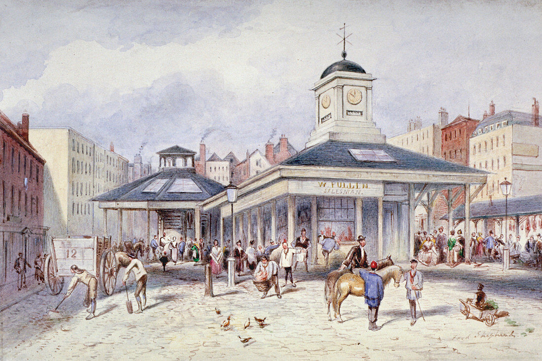 Newgate Market in Paternoster Square, City of London, 1836