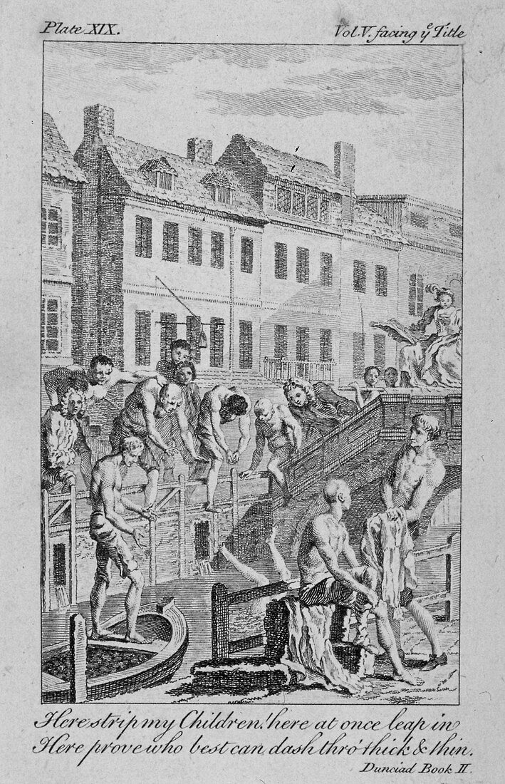 View of the Fleet Ditch with bathers, City of London, 1750