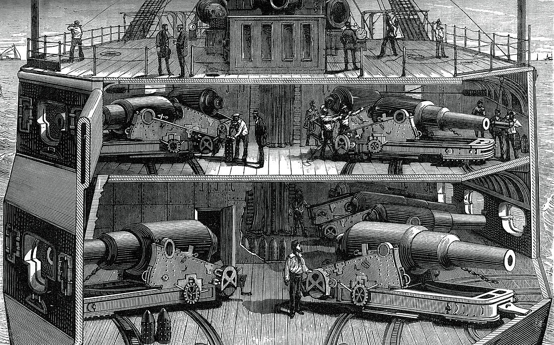 Section view of batteries in the ironclad frigate Alexandra