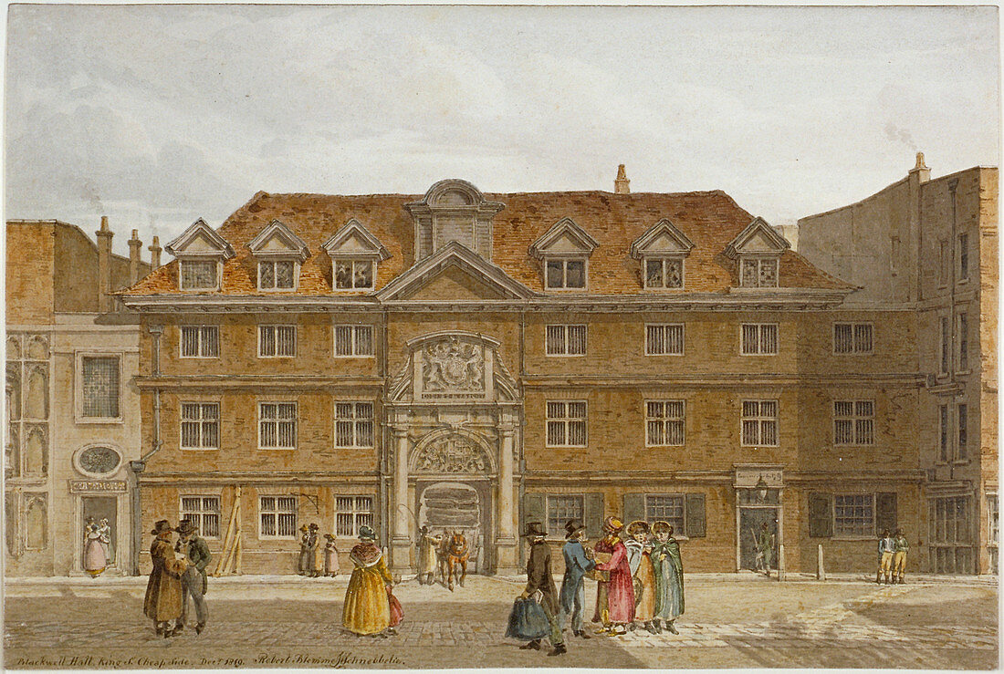 View of Blackwell Hall on King Street, City of London, 1819