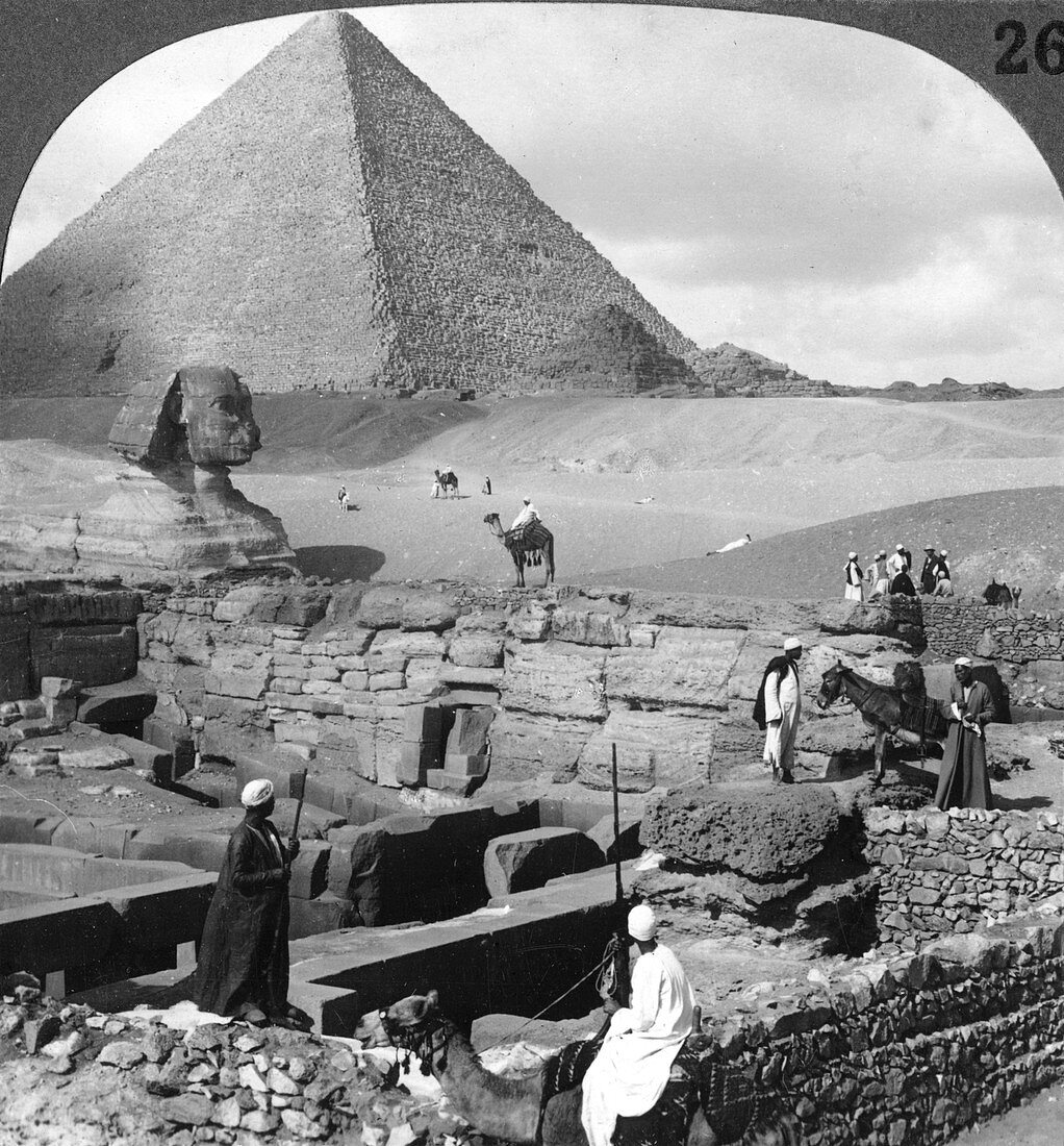 Ruins of the granite temple, Sphinx and Great Pyramid, Egypt