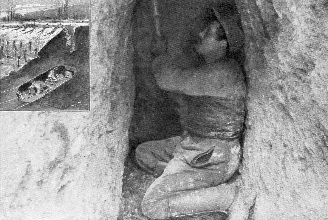 French sapper digging a tunnel, France, 1915