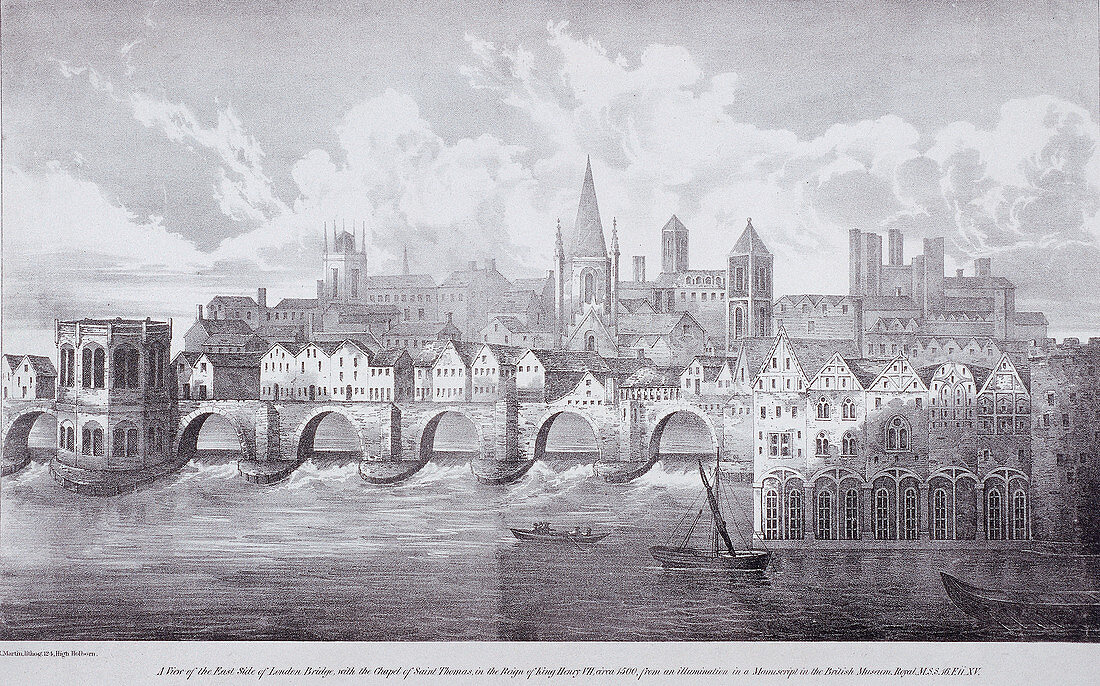 London Bridge (old), London, c1830