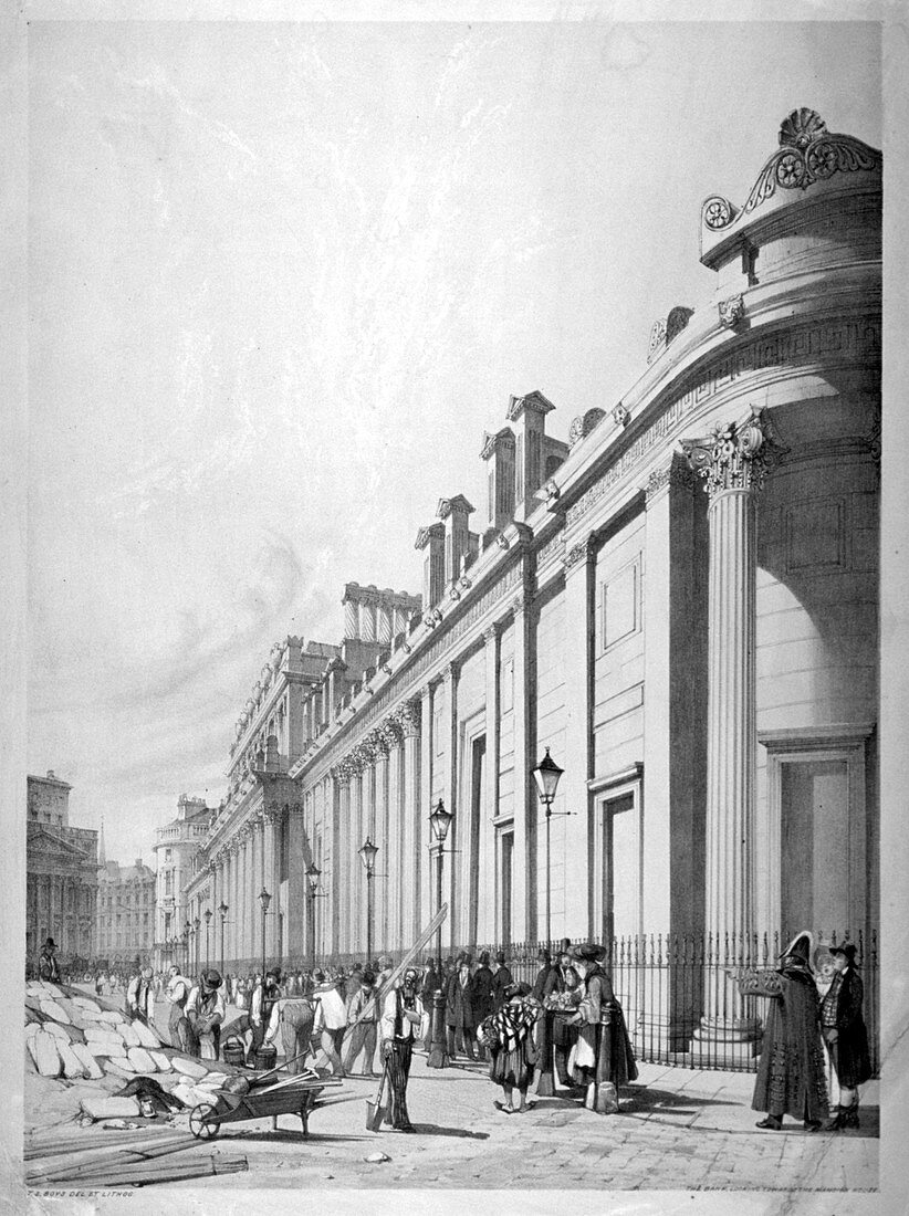 View of the Bank of England, City of London, 1842