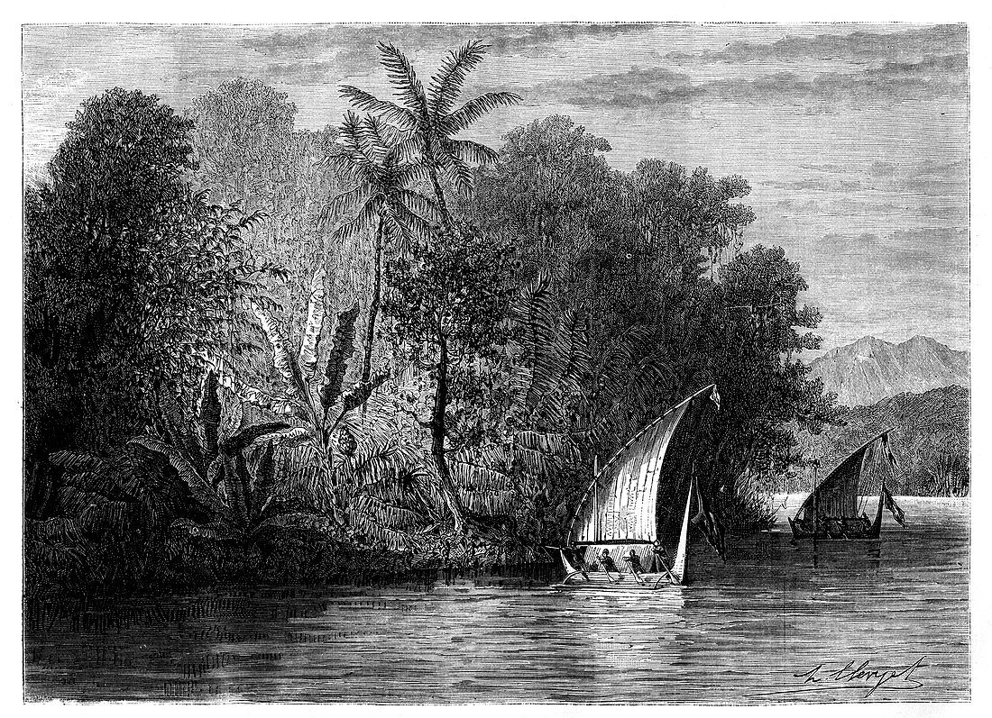 A sight at Celebes, Indonesia, 19th century