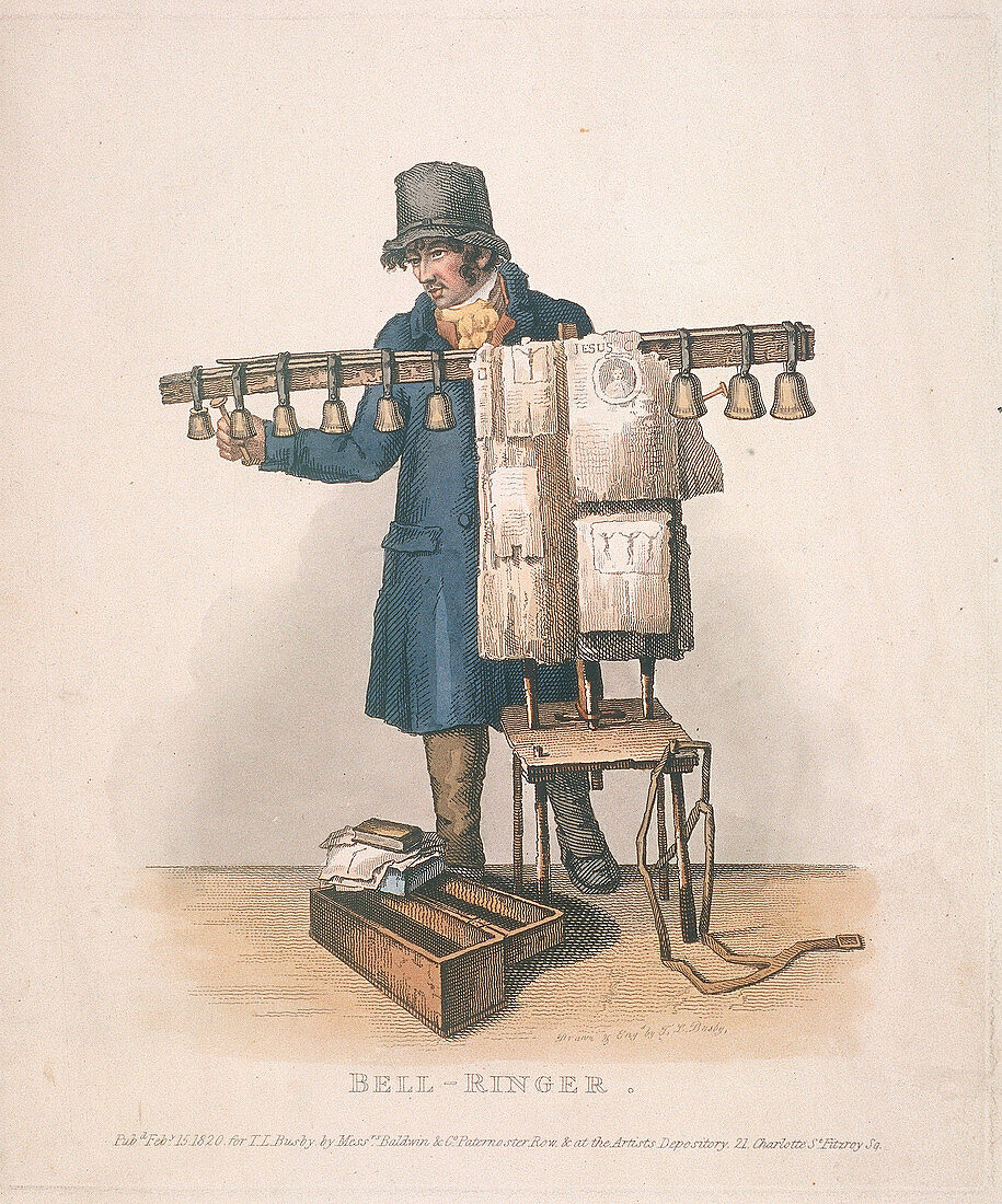 Bell-ringer with the stand for his bells, 1820