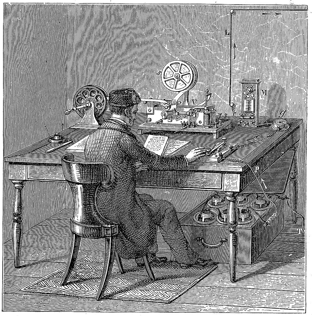 Sending a message on a Morse electric printing telegraph
