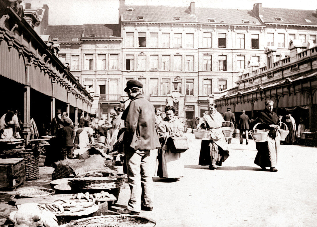 Market stalls, Antwerp, 1898