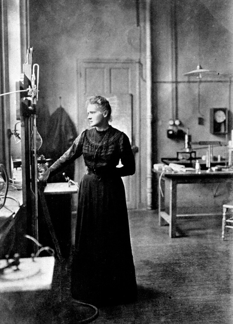 Marie Curie, Polish-born French physicist in her laboratory